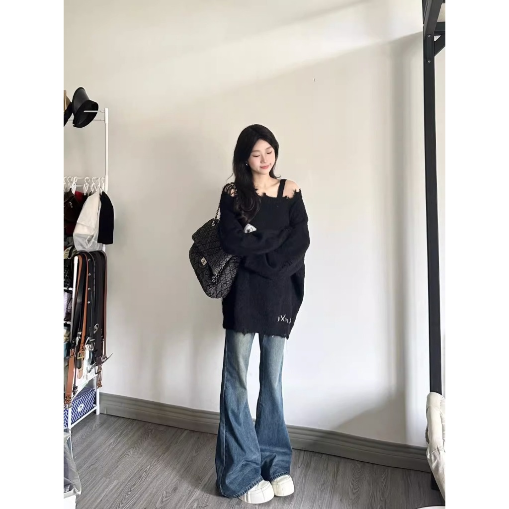 Cocory vn Áo sweater Dệt Kim Tay Dài Dáng Rộng In Hình Bướm Phong Cách Hàn Quốc Thời Trang Cho Nữ y2k