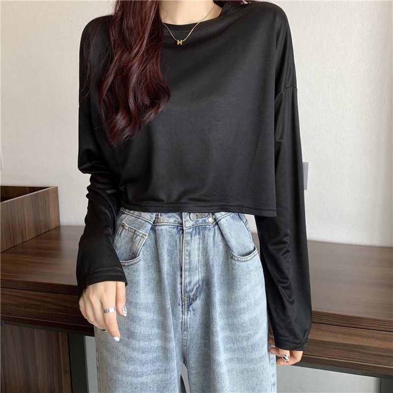 Áo Thun Lửng Tay Dài Dáng Rộng Trẻ Trung Phong Cách Hàn Quốc