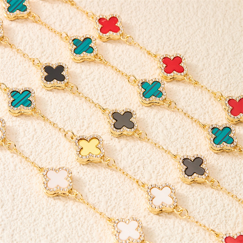 Vòng Tay Hai Lớp Mạ Vàng 18k Hai Lớp Mặt Hình Cỏ May Mắn Phong Cách Hàn Quốc Thời Trang Cho Nữ