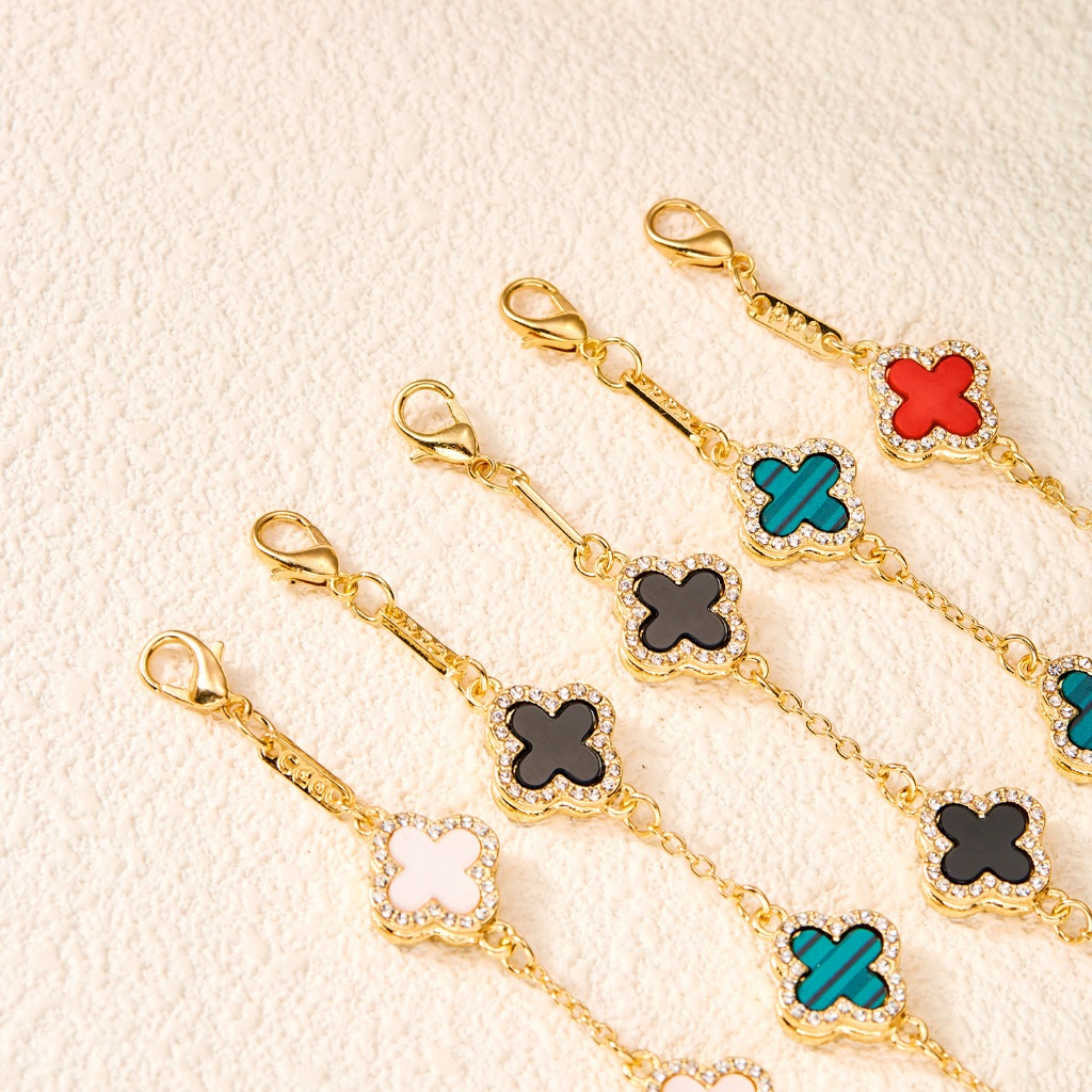 Vòng Tay Hai Lớp Mạ Vàng 18k Hai Lớp Mặt Hình Cỏ May Mắn Phong Cách Hàn Quốc Thời Trang Cho Nữ