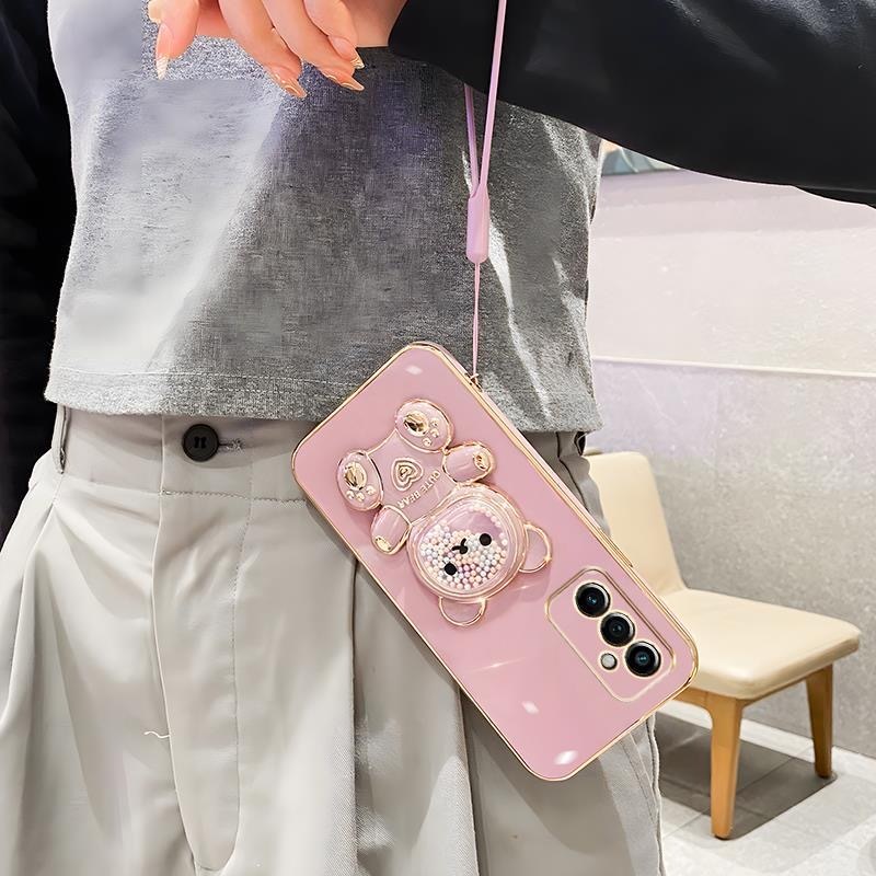 Ốp lưng Oppo Reno 7Z Reno 8 4G Reno 6 4G Reno 7 4G Reno 8T 5G Reno 8T 4G Reno 8 Pro 5G Thẳng cạnh mạ cầu vồng đường gấu dây buộc trường hợp điện thoại di động