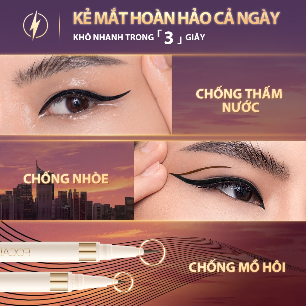 Bút Kẻ Mắt Dạng Lỏng Hai Đầu 2 Trong 1 Nhanh Khô Lâu Trôi Chống Thấm Nước Màu Đen / Nâu 2 Trong 1 FOCALLURE