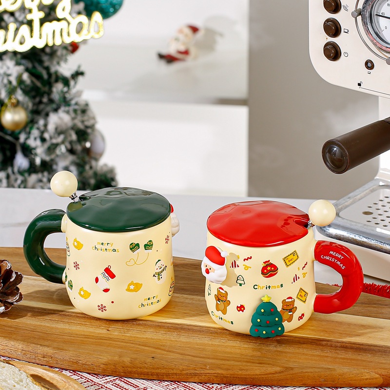 Cốc Sứ In Hình Ông Già Noel Hoạt Hình Có Nắp Đậy & Muỗng diy Sáng Tạo
