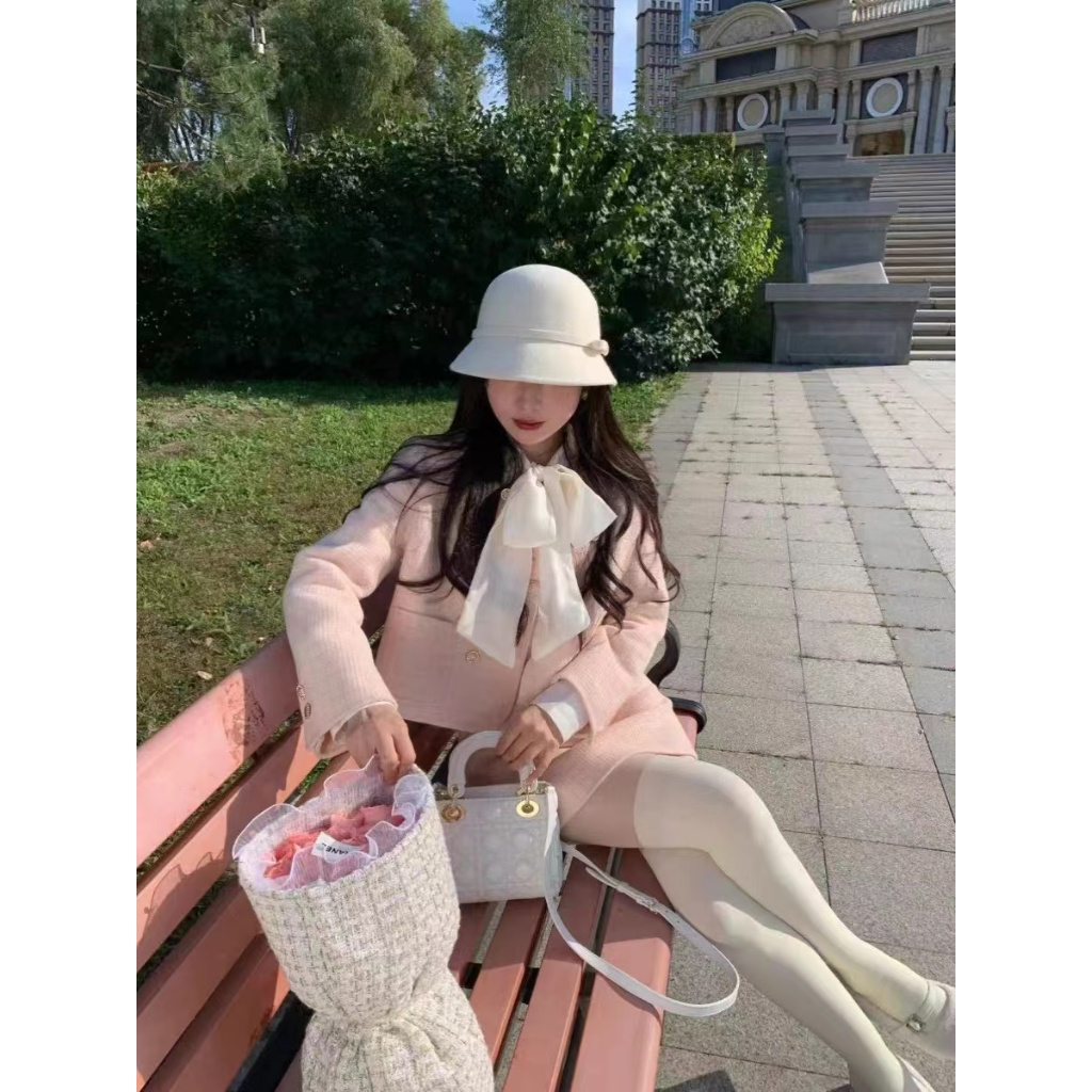 Honypove Bộ Áo Khoác Vest Phối Chân Váy Ngắn Màu Hồng Thời Trang Mùa Thu Cao Cấp Cho Nữ