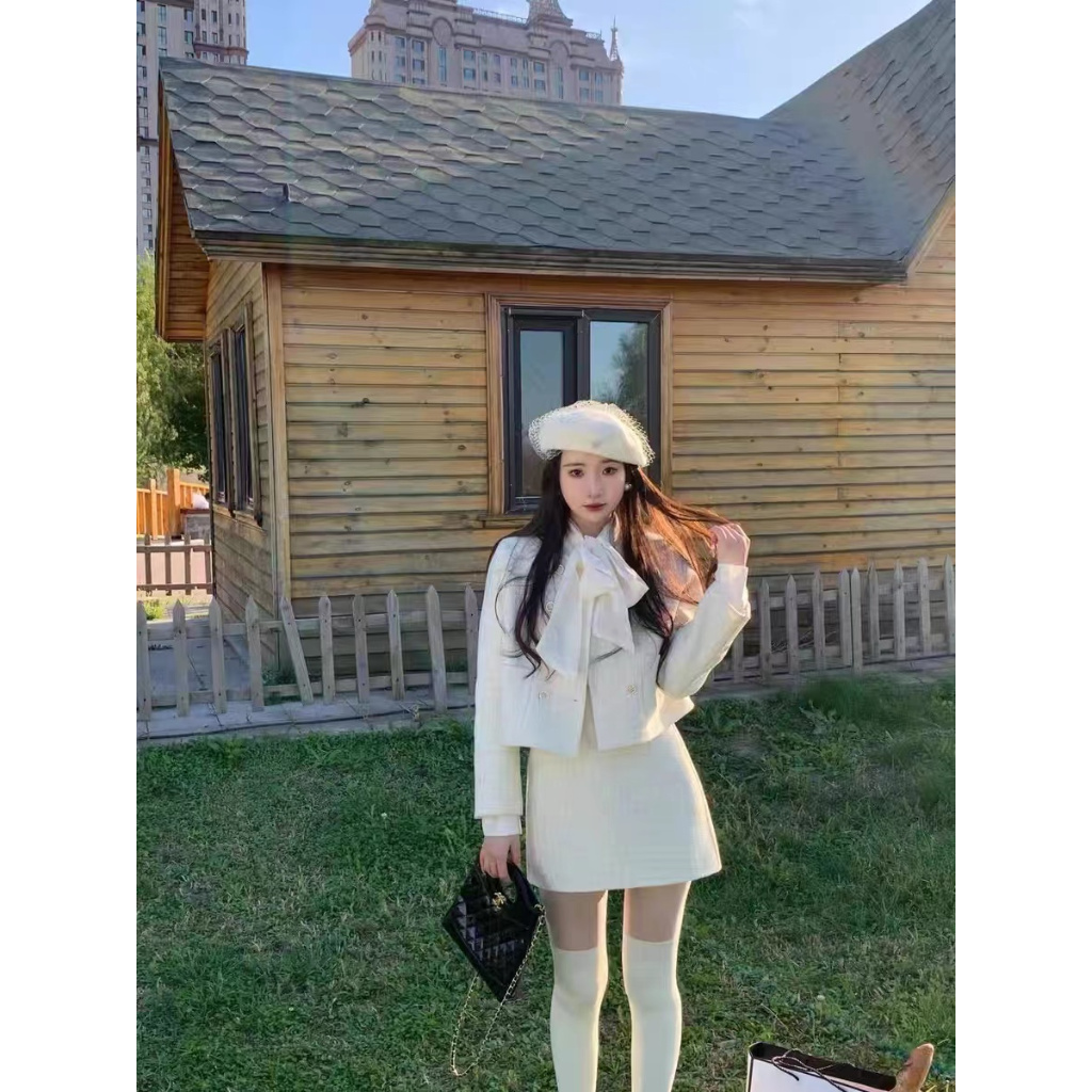 Honypove Bộ Áo Khoác Vest Phối Chân Váy Ngắn Màu Hồng Thời Trang Mùa Thu Cao Cấp Cho Nữ