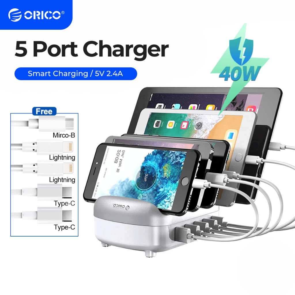 ORICO 40W Đế sạc 5 miệng thích hợp cho iphone ipad Sạc nhanh USB nhiều cổng( DUK-5P)