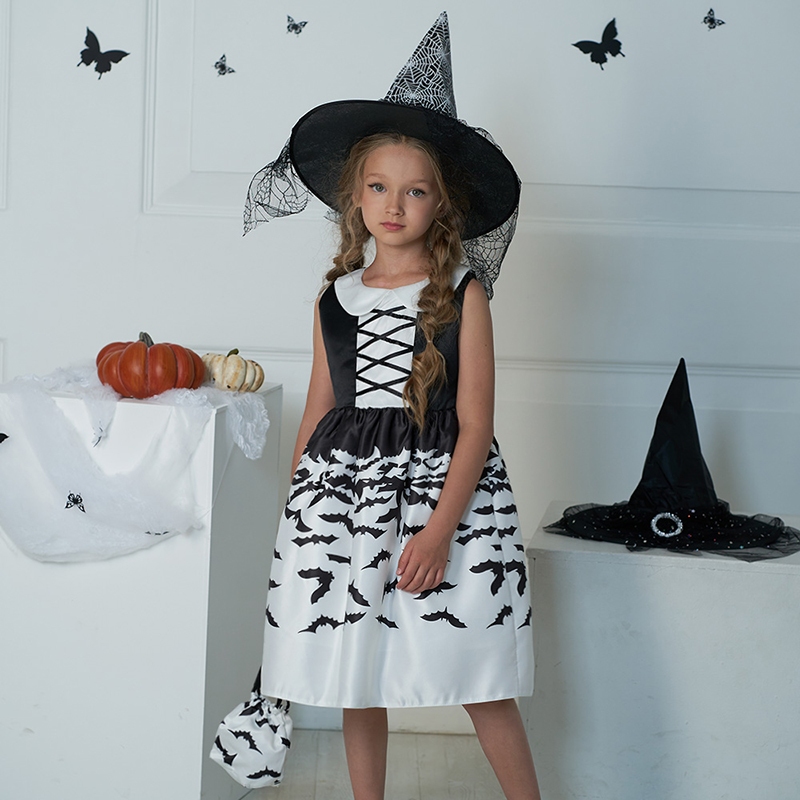 Mqatz Đầm Hóa Trang halloween Họa Tiết Bí Ngô Ma Cà Rồng Cho Bé Gái 2-10 Tuổi