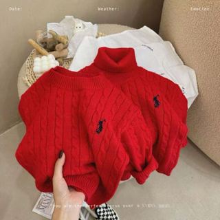 Bé Trai Bé Gái Áo Len Đỏ Dày Phiên Bản Hàn Quốc Trẻ Em Bé Thu Đông Năm Mới Quần Áo Phong Cách Mới Năm Mới Quần Áo Dệt Kim Hợp Thời Trang
