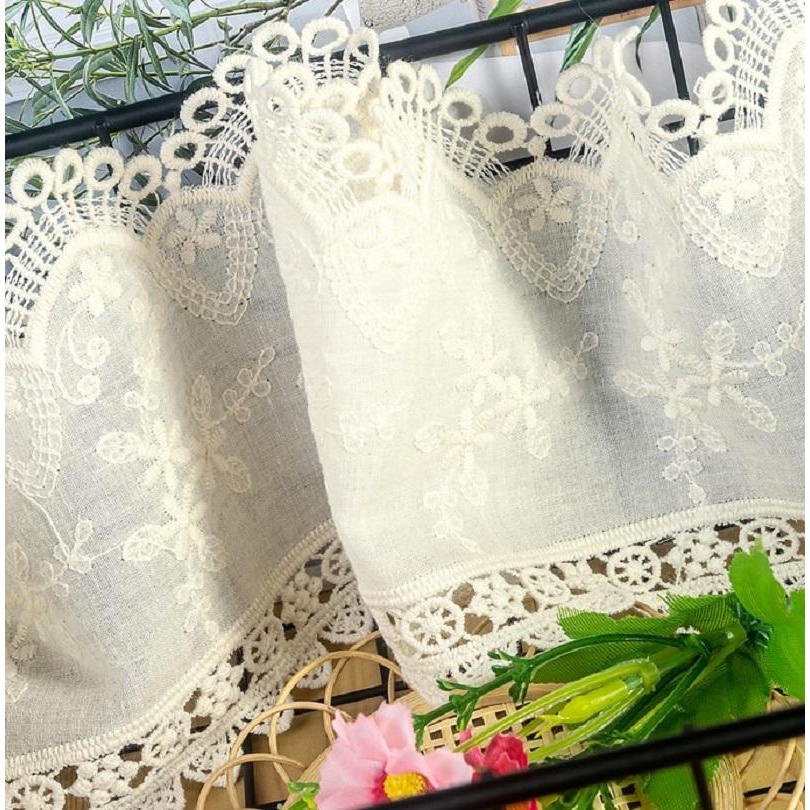 Cuộn Dây Ruy Băng Vải Ren cotton 1 Yard Thêu Hoa Xinh Xắn