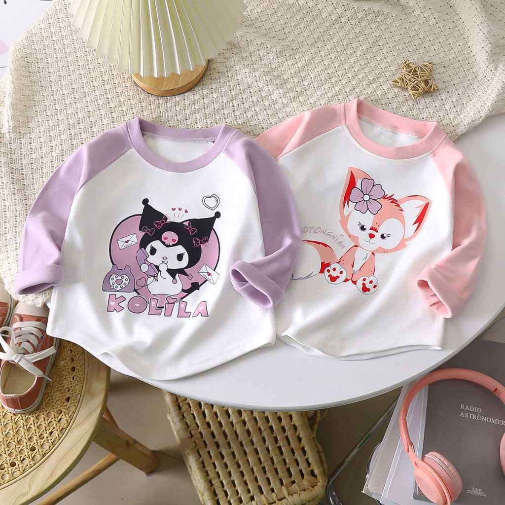 Áo Thun Tay Dài Cổ Tròn Phong Cách Thời Trang Thu Đông Hàn Quốc Cho Bé Gái 80-150cm