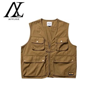 ♞Aff LIGA♞ Áo Nhật Bản vest Chiến Thuật Dáng Rộng Màu Trơn Nhiều Túi Mẫu Mới 2023 Phong Cách retro Mùa Thu Cho Nam