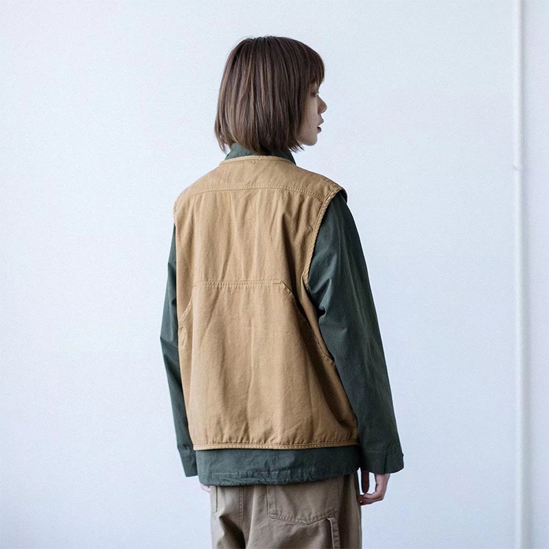 ♞Aff LIGA♞ Áo Nhật Bản vest Chiến Thuật Dáng Rộng Màu Trơn Nhiều Túi Mẫu Mới 2023 Phong Cách retro Mùa Thu Cho Nam