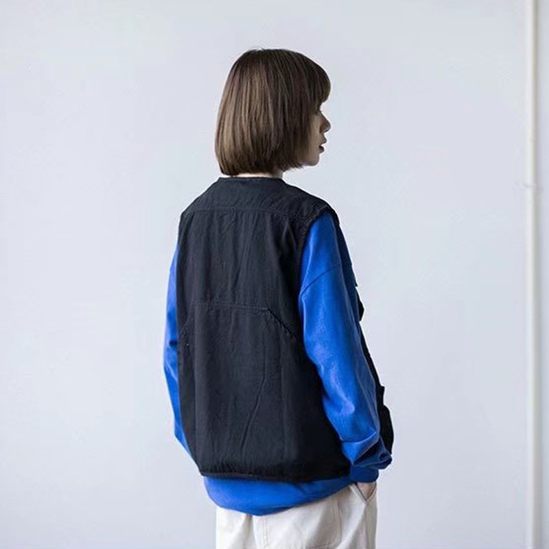 ♞Aff LIGA♞ Áo Nhật Bản vest Chiến Thuật Dáng Rộng Màu Trơn Nhiều Túi Mẫu Mới 2023 Phong Cách retro Mùa Thu Cho Nam