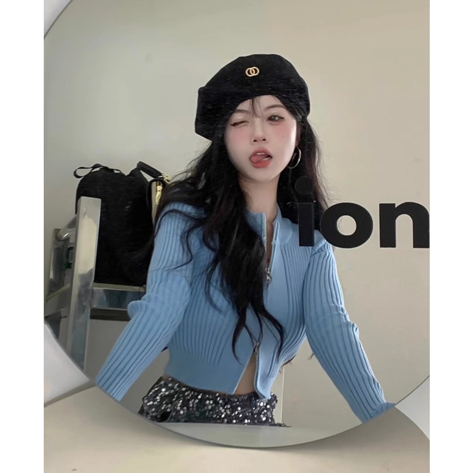 Thời Trang Áo Khoác cardigan Tay Dài Dáng Ôm Có Khóa Kéo Phong Cách Mùa Thu 2023 Cho Nữ