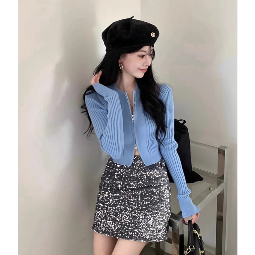 Thời Trang Áo Khoác cardigan Tay Dài Dáng Ôm Có Khóa Kéo Phong Cách Mùa Thu 2023 Cho Nữ