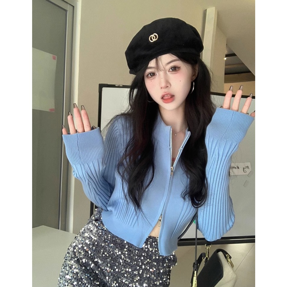 Thời Trang Áo Khoác cardigan Tay Dài Dáng Ôm Có Khóa Kéo Phong Cách Mùa Thu 2023 Cho Nữ