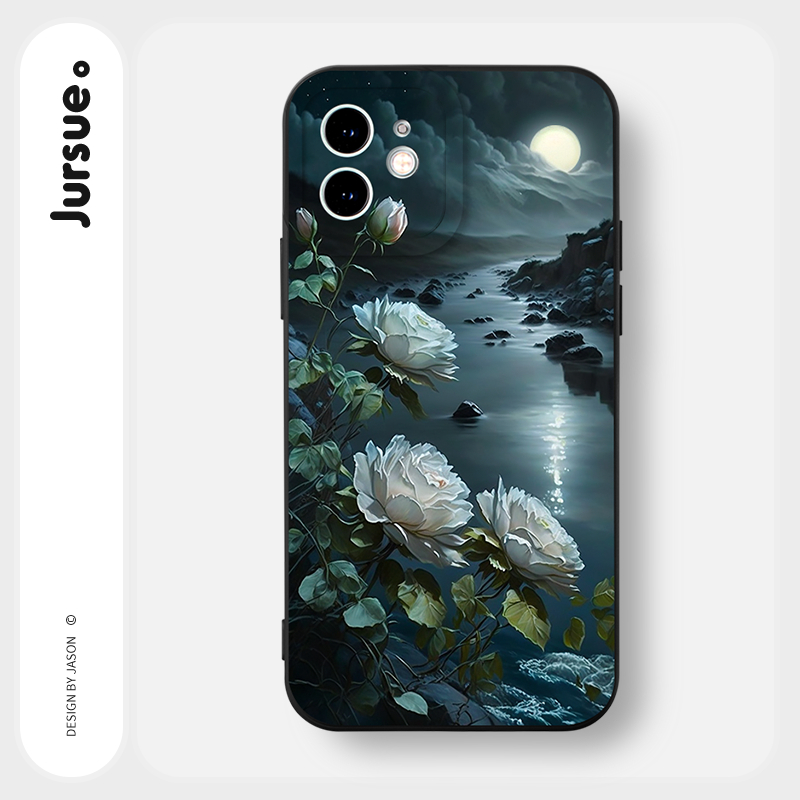 Ốp lưng JURSUE mềm chống bẩn hình hoa đen dễ thương đẹp Cho IPHONE 15 14 13 12 11 PRO MAX SE 2020 X XR XS ip 8 7 6 6S PLUS Y4243