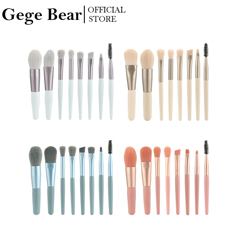 Gege bear Set 8 cọ đánh phấn trang điểm Cappuvini Herorange kèm túi khóa kéo phong cách vintage