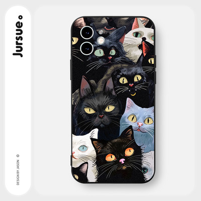 Ốp lưng JURSUE mềm chống bẩn hình mèo ngầu đen Cho iPhone 17 16 15 14 13 12 11 PRO MAX SE 2020 X XR XS ip 8 7 Plus Y4206