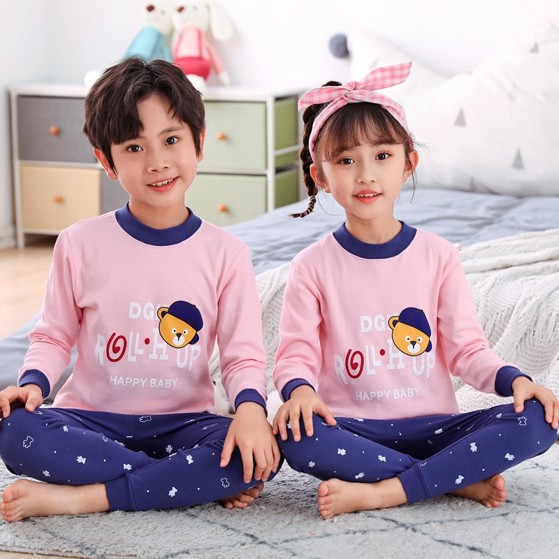 Bộ Đồ Ngủ Cotton Tay Dài Giữ Ấm Mùa Thu Đông Dành Cho Trẻ Em 90-160cm