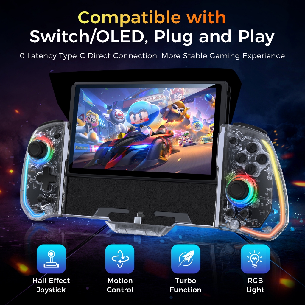 Iiine Tay Cầm Điều Khiển Chơi Game Một Mảnh Với Hiệu Ứng Ánh Sáng rgb Cho nintendo switch / oled