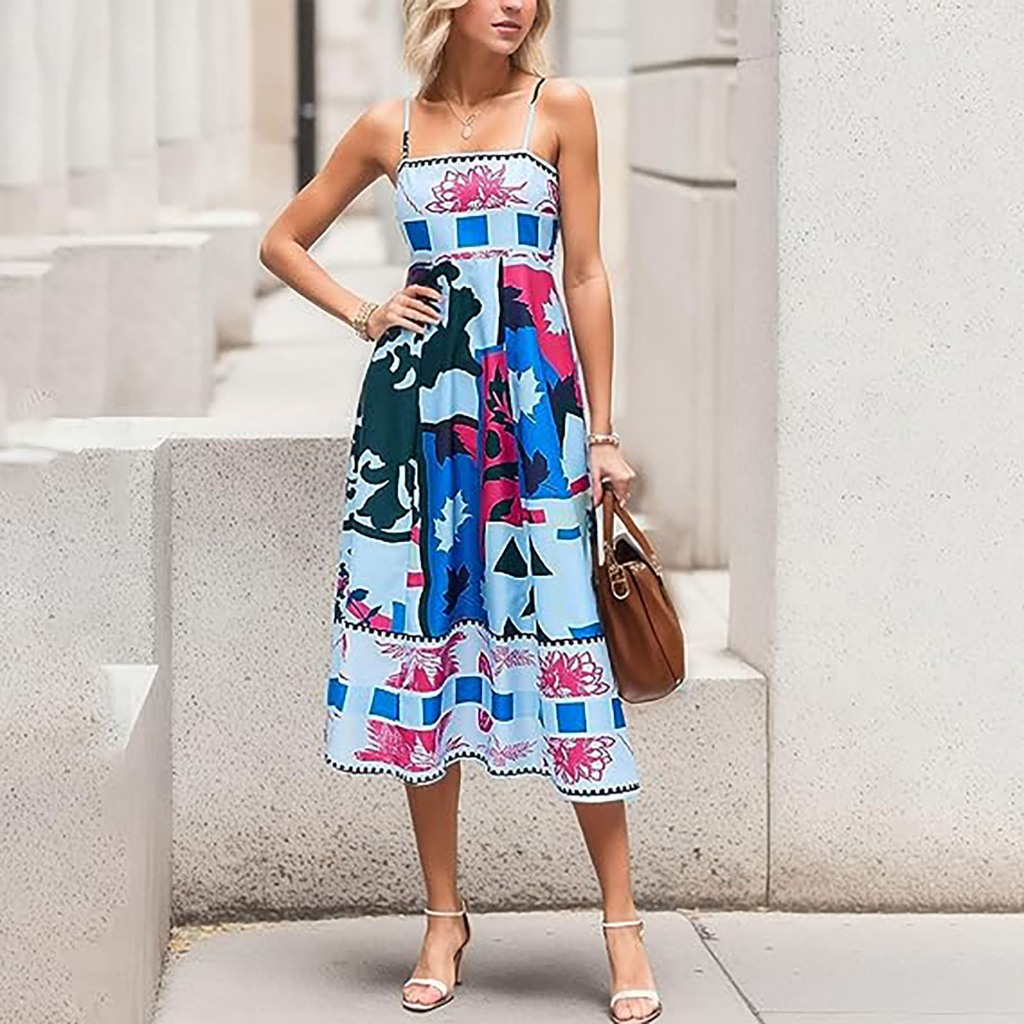 Đầm Xòe Không Tay In Họa Tiết Gợi Cảm Cho Nữ