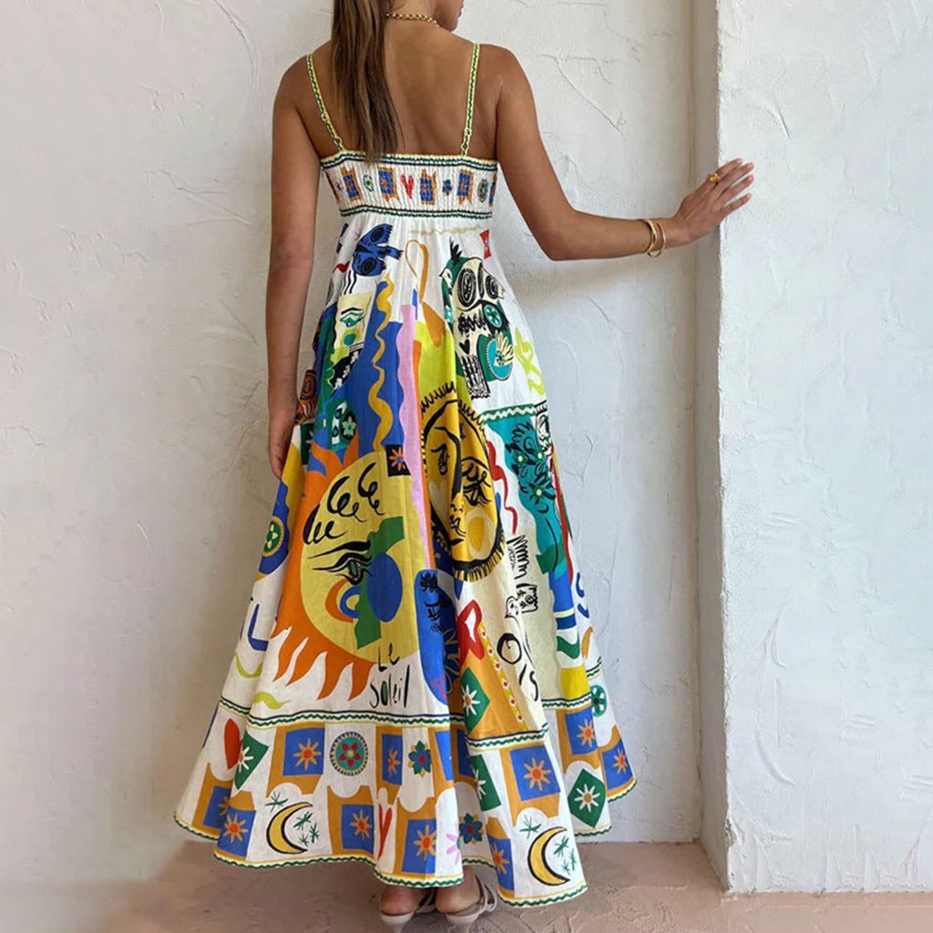 Đầm Xòe Không Tay In Họa Tiết Gợi Cảm Cho Nữ