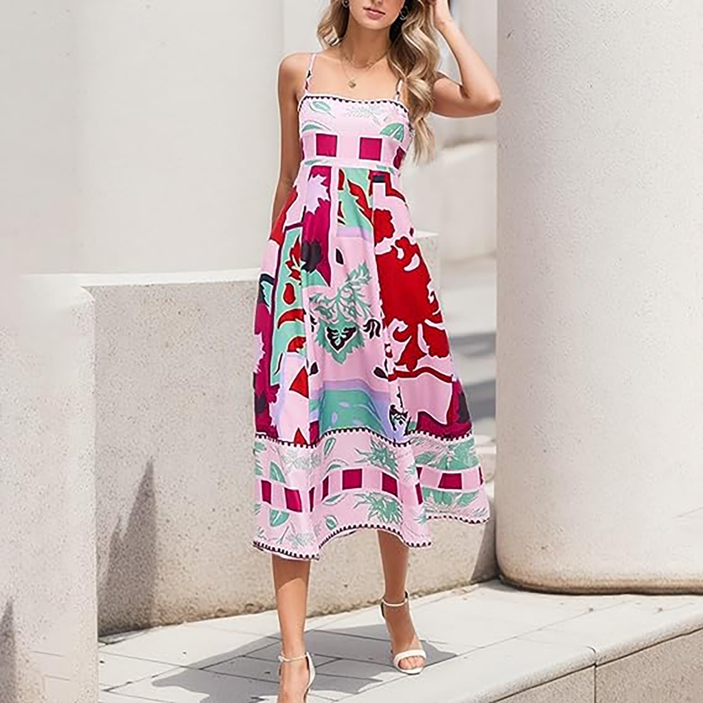 Đầm Xòe Không Tay In Họa Tiết Gợi Cảm Cho Nữ