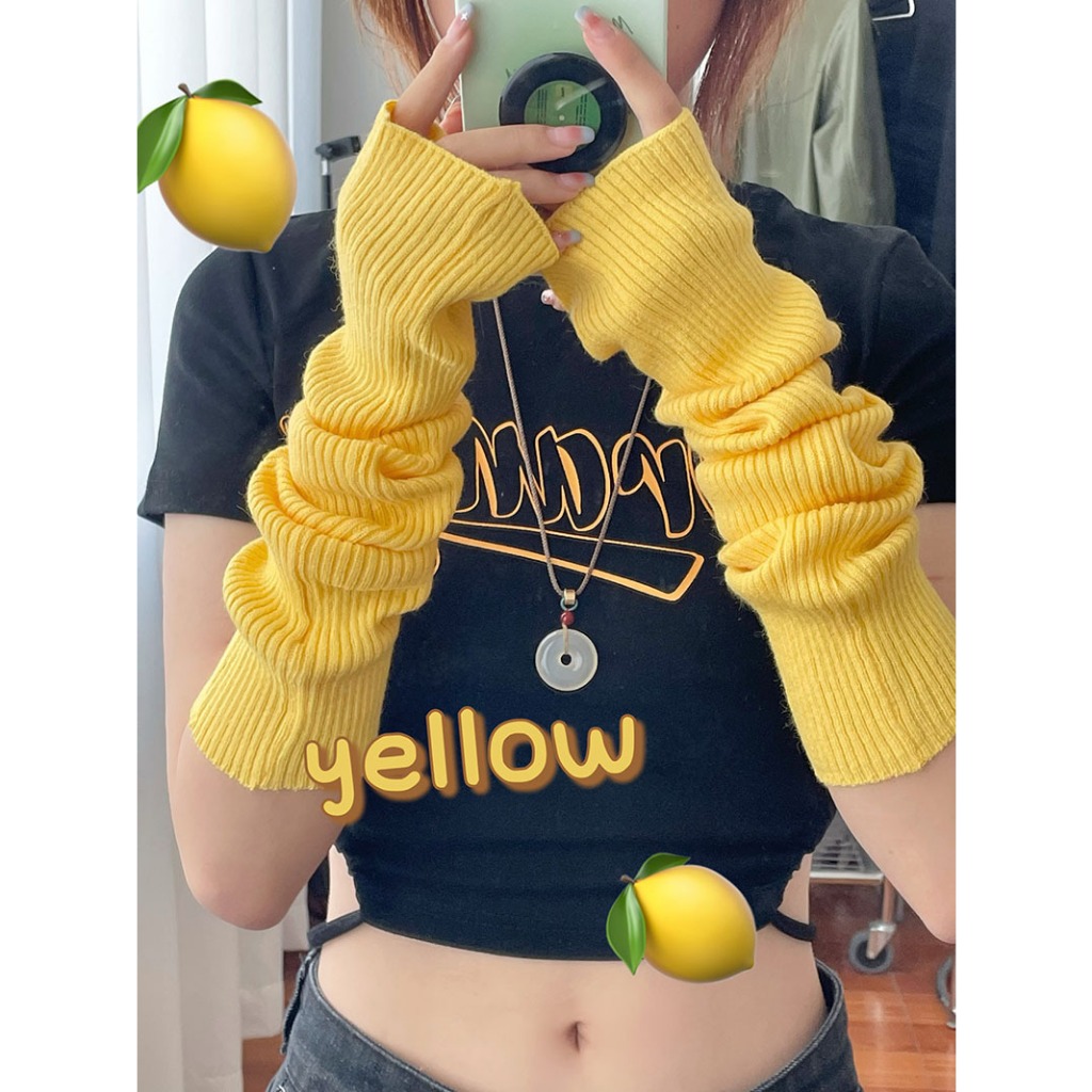 Găng Tay Len Dài Hở Ngón Giữ Ấm Màu Trơn Thời Trang Cho Nữ