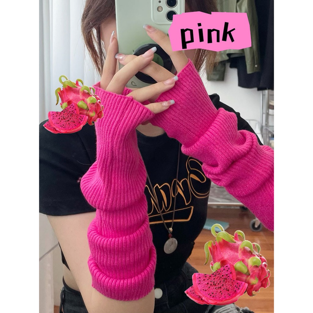 Găng Tay Len Dài Hở Ngón Giữ Ấm Màu Trơn Thời Trang Cho Nữ