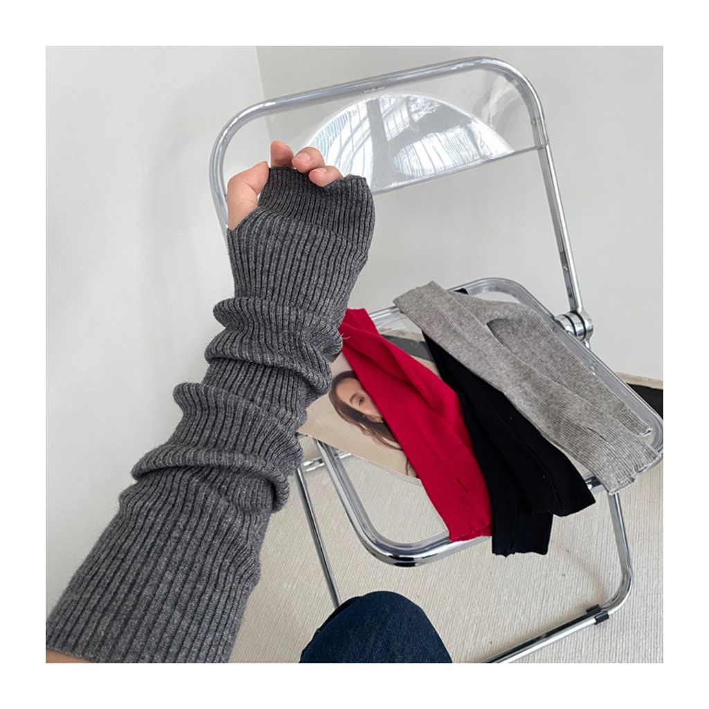 Găng Tay Len Dài Hở Ngón Giữ Ấm Màu Trơn Thời Trang Cho Nữ