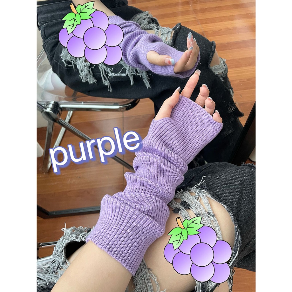 Găng Tay Len Dài Hở Ngón Giữ Ấm Màu Trơn Thời Trang Cho Nữ