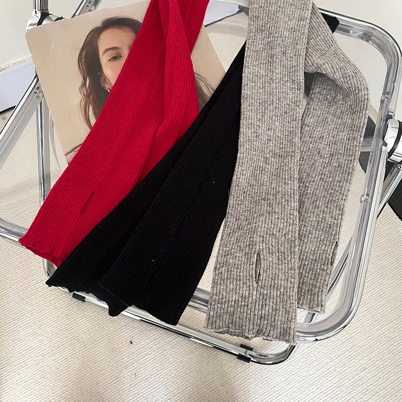 Găng Tay Len Dài Hở Ngón Giữ Ấm Màu Trơn Thời Trang Cho Nữ