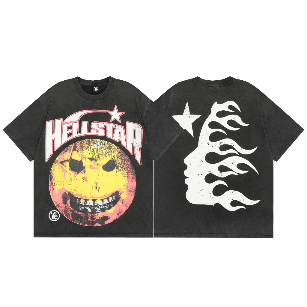 Hellstar studios Áo Thun cotton Tay Ngắn Dáng Rộng In Hình Mặt Cười Ác Quỷ vintage Đường Phố Cao Cấp Cho Cặp Đôi