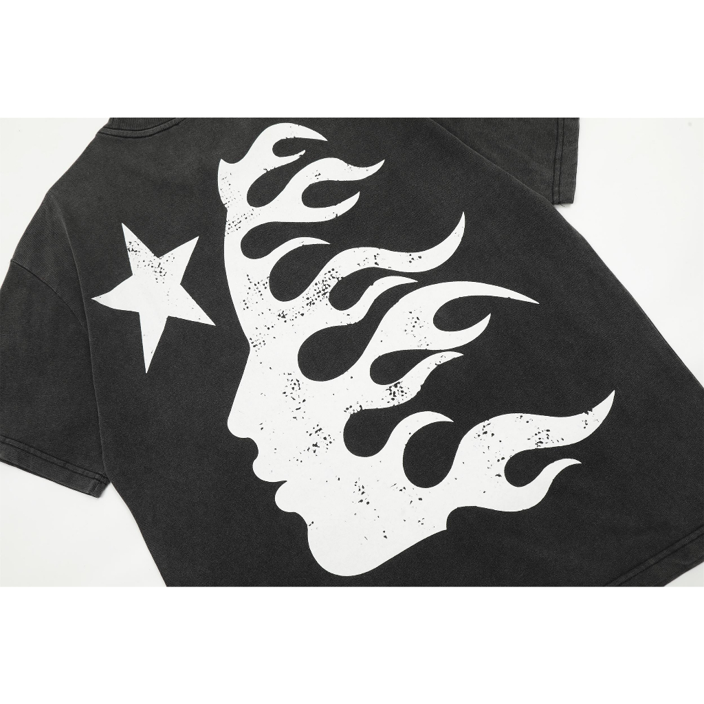 Hellstar studios Áo Thun cotton Tay Ngắn Dáng Rộng In Hình Mặt Cười Ác Quỷ vintage Đường Phố Cao Cấp Cho Cặp Đôi