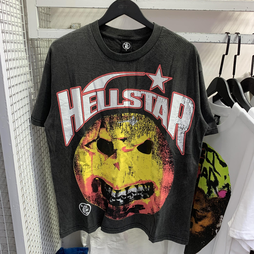 Hellstar studios Áo Thun cotton Tay Ngắn Dáng Rộng In Hình Mặt Cười Ác Quỷ vintage Đường Phố Cao Cấp Cho Cặp Đôi