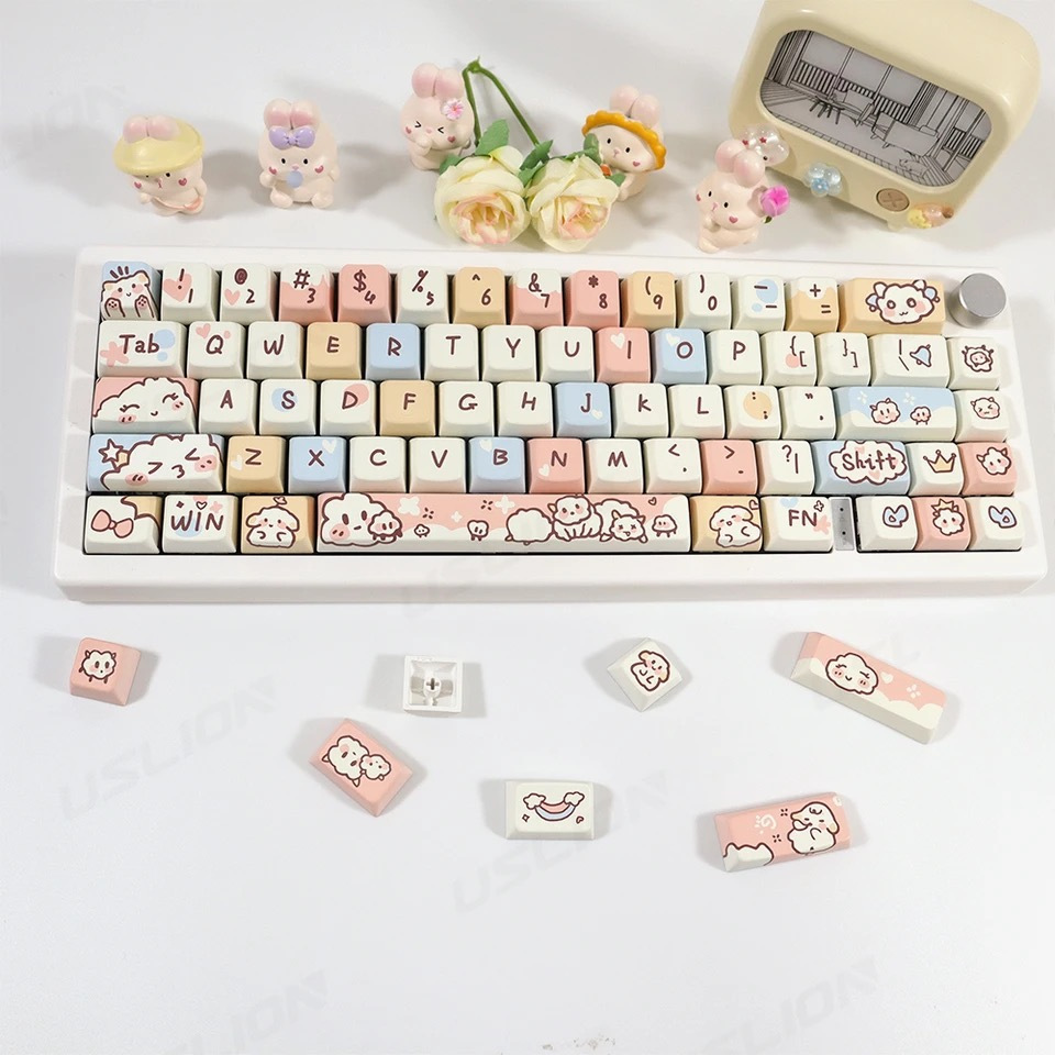 74/151 Phím Cừu Keycaps MDA/Cherry PBT Năm mặt thăng hoa nhiệt Dễ thương Thỏ con Keycap hoa nhiệt 61/64/68/75/84/87/104/108 Bàn Phím Cơ Keycap