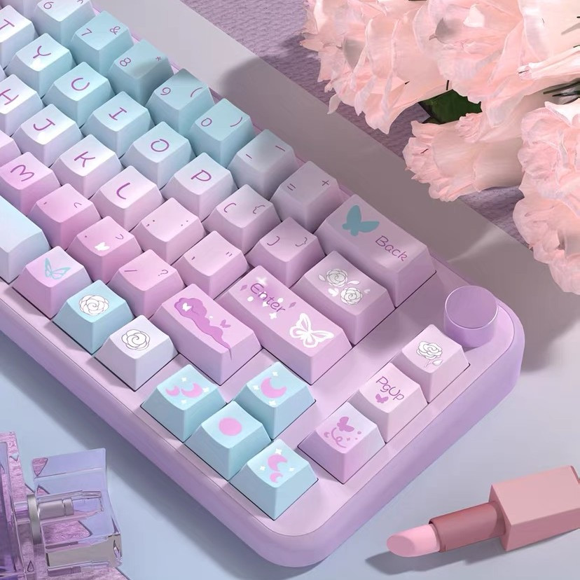 138/158 Phím Dream Purple Butterfly Keycap MDA/Cherry PBT Chất liệu Năm mặt thăng hoa nhiệt cá nhân tùy chỉnh cơ khí KeyCaps 61/68/75/84/87/104/108 keycaps