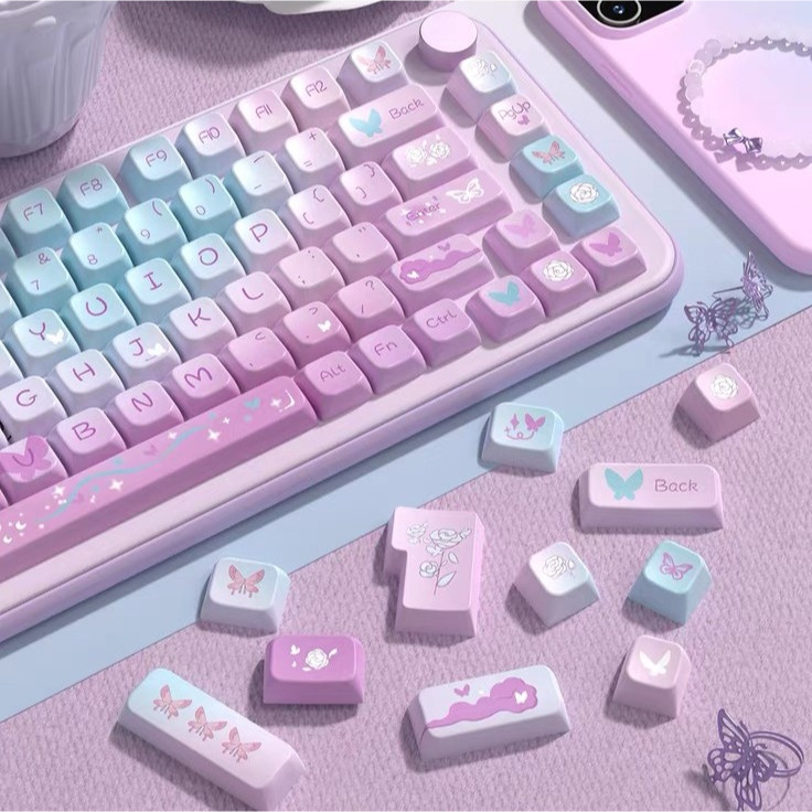138/158 Phím Dream Purple Butterfly Keycap MDA/Cherry PBT Chất liệu Năm mặt thăng hoa nhiệt cá nhân tùy chỉnh cơ khí KeyCaps 61/68/75/84/87/104/108 keycaps
