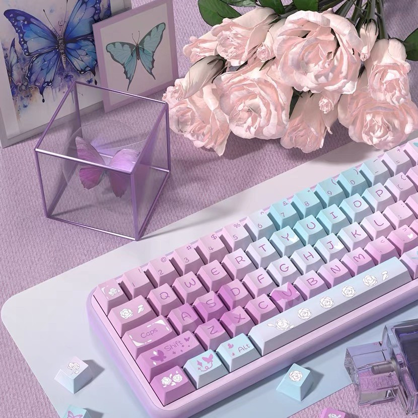 138/158 Phím Dream Purple Butterfly Keycap MDA/Cherry PBT Chất liệu Năm mặt thăng hoa nhiệt cá nhân tùy chỉnh cơ khí KeyCaps 61/68/75/84/87/104/108 keycaps