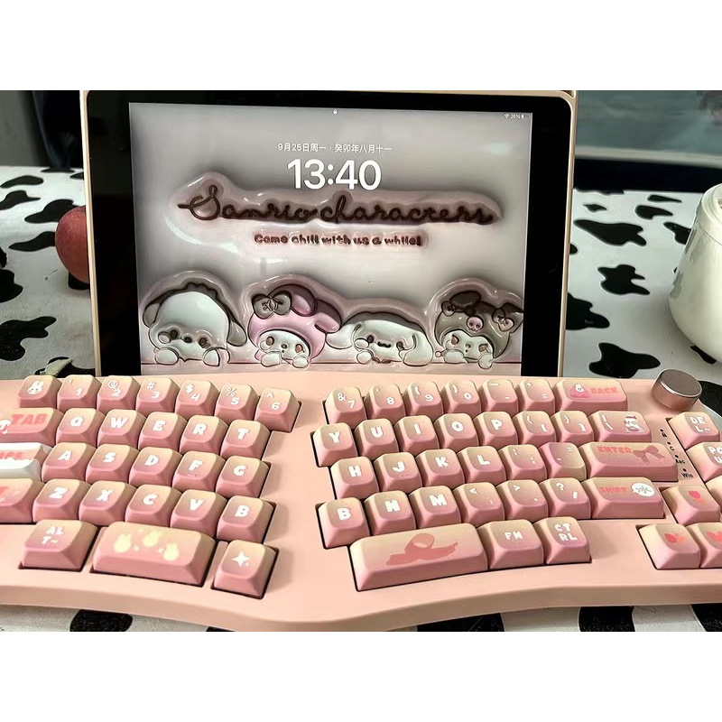 138/158 Phím Thỏ kem tráng miệng Keycap MDA PBT Chất liệu Năm mặt thăng hoa nhiệt cá nhân tùy chỉnh cơ khí KeyCaps 61/68/75/84/87/104/108 keycaps