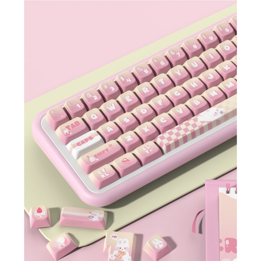 138/158 Phím Thỏ kem tráng miệng Keycap MDA PBT Chất liệu Năm mặt thăng hoa nhiệt cá nhân tùy chỉnh cơ khí KeyCaps 61/68/75/84/87/104/108 keycaps