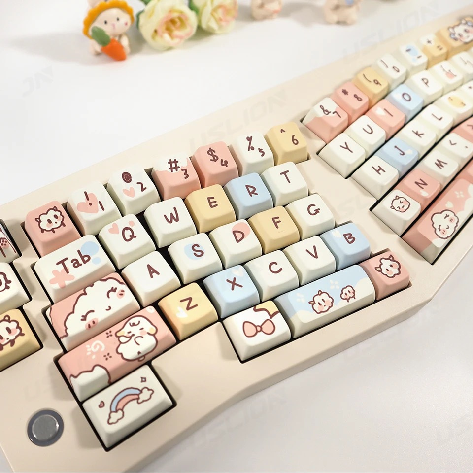 74/151 Phím Cừu Keycaps MDA/Cherry PBT Năm mặt thăng hoa nhiệt Dễ thương Thỏ con Keycap hoa nhiệt 61/64/68/75/84/87/104/108 Bàn Phím Cơ Keycap