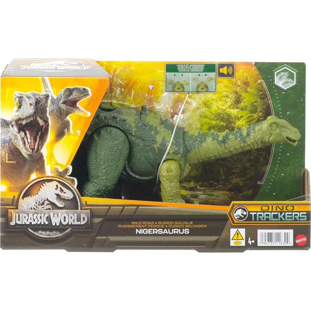 Jurassic World Dinosaur Toy Nigersaurus with Roar Sound & Attack Action, Wild Roar Posable Figure, Physical & Connected Digital Play HLP20Jurassic world Đồ Chơi Khủng Long nigersaurus Phát Ra Âm Thanh & Tấn Công Động Hoang Dã Rừng Có Thể Điều Chỉnh Được V