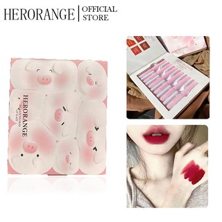 HERORANGE Set 6 cây Son kem lì  mềm mịn như nhung chống thấm nước chống khô môi lâu trôi