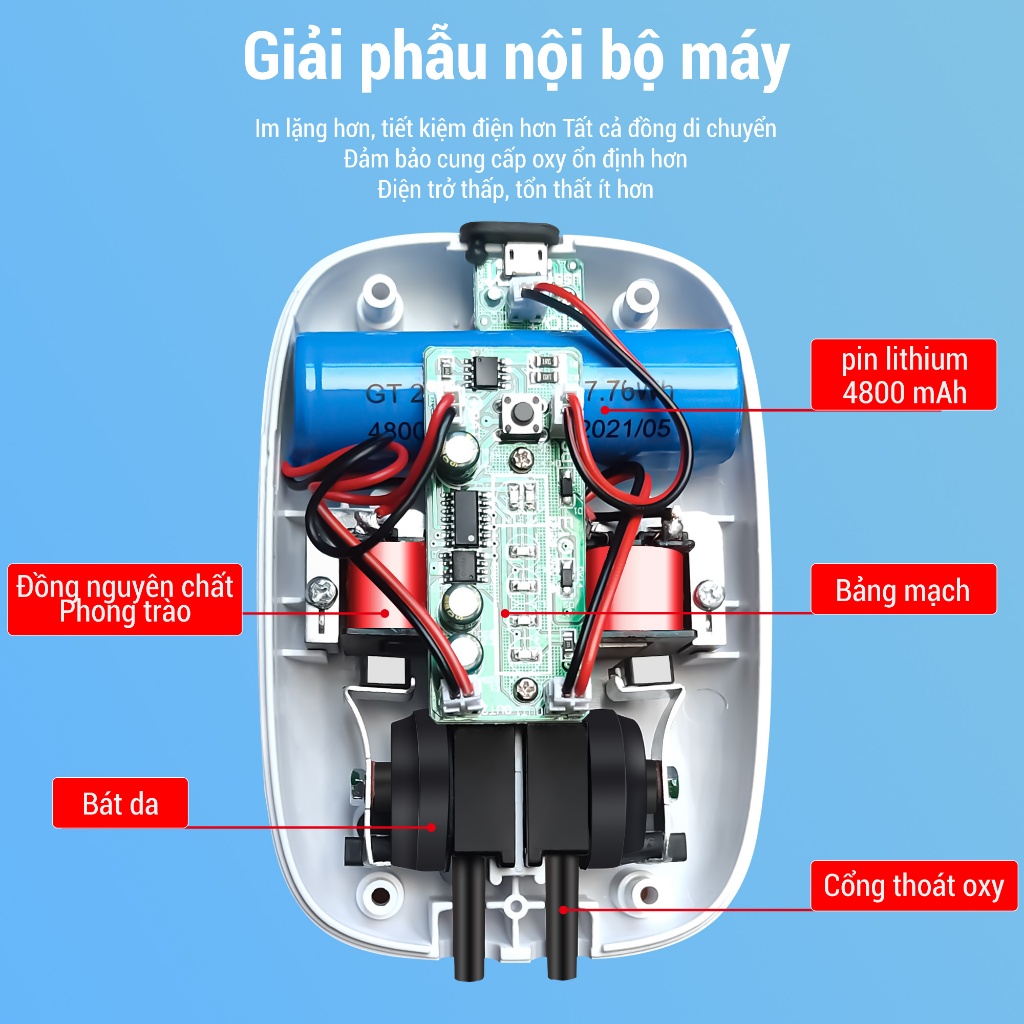 Máy Bơm Oxy Mini Siêu Tĩnh Sạc USB Đa Năng Cho Bể Cá