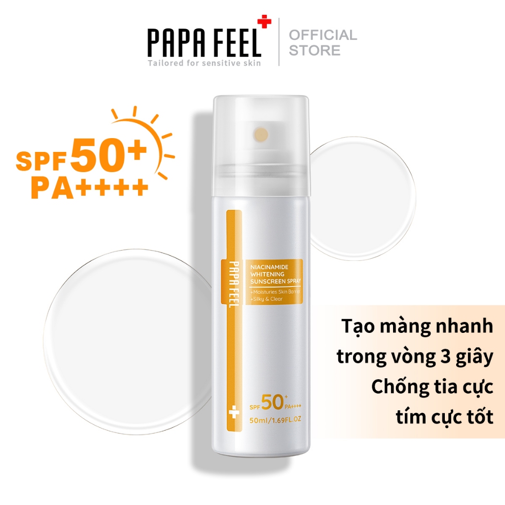 PAPA FEEL Xịt chống nắng SPF50 PA++++  UVA/UV chống tia cực tím cho mặt và cơ thể giúp 50ml