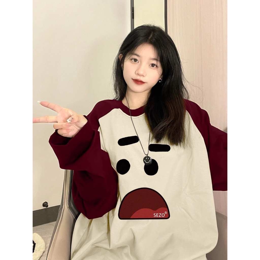 Áo Thun cotton Tay Dài In Họa Tiết Hoạt Hình Phong Cách Mỹ Cổ Điển Thời Trang Xuân Thu Cho Nữ