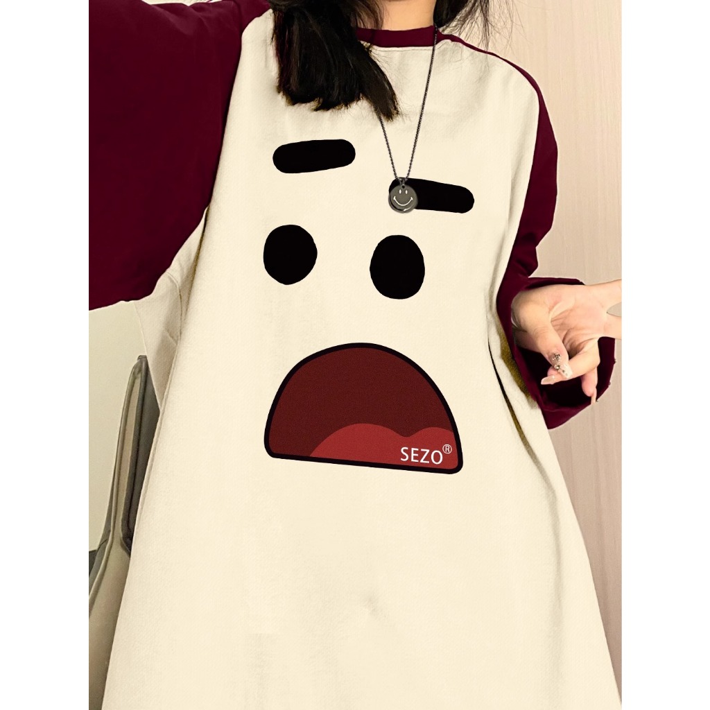 Áo Thun cotton Tay Dài In Họa Tiết Hoạt Hình Phong Cách Mỹ Cổ Điển Thời Trang Xuân Thu Cho Nữ