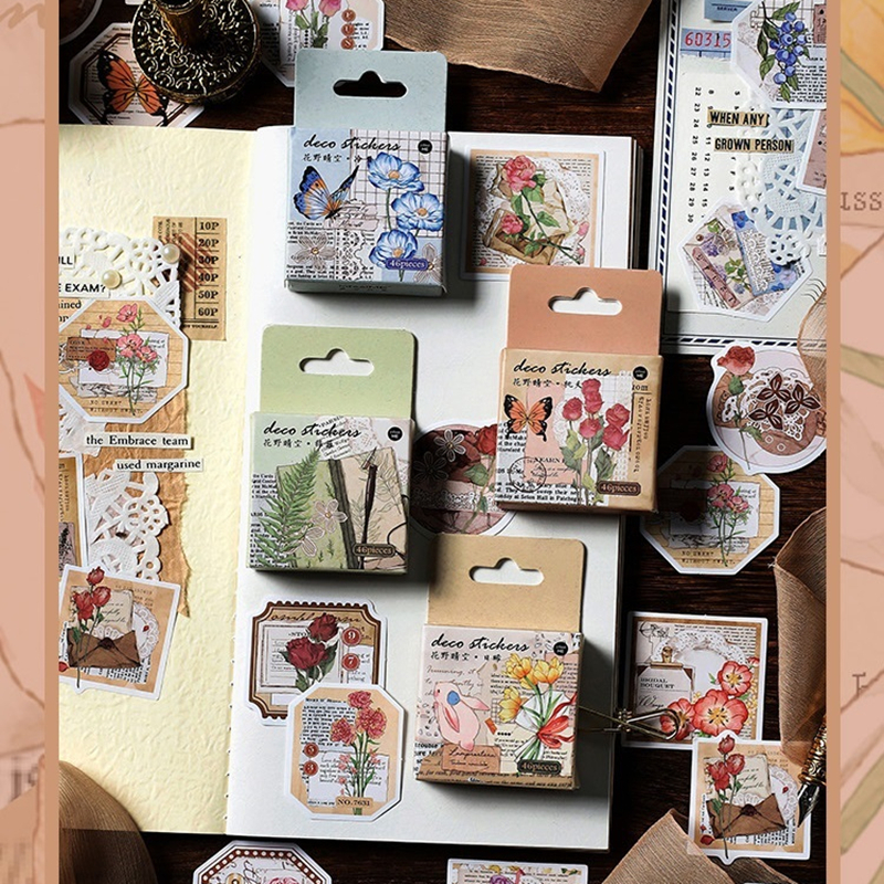 Bộ 46 Miếng Dán Hoa Nhiều Màu Sắc Trang Trí album Nhật Ký c7095